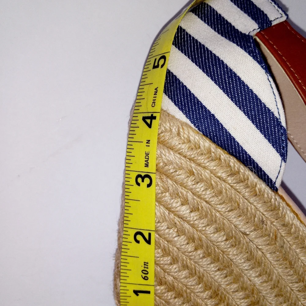 Pierre Dumas navy/white striped   wedge espadrille sandals size 10